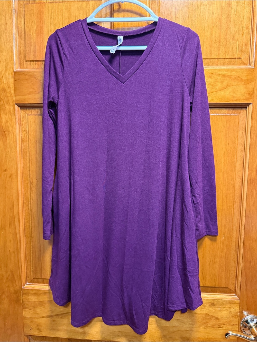 Zenana Outfitters Purple Long Sleeve V-Neck Swing Dress